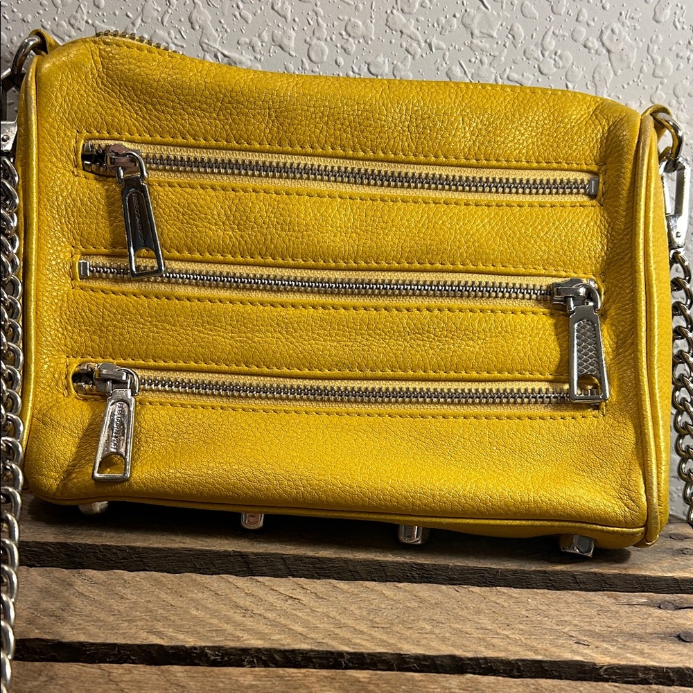 Yellow Leather Crossbody Bag 3 Zippers Fall Autumn Boho Festival